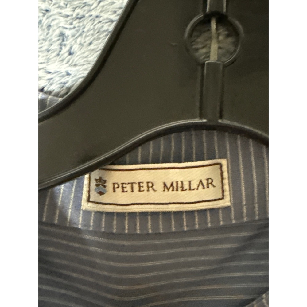 Peter Millar Mens XL Blue Striped 100% Cotton Polo Shirt Crest Logo Short Sleeve - Picture 2 of 16